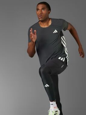 ADIDAS ADIZERO RUNNING TEE Black Short Sleeve Tee with White Side Panels